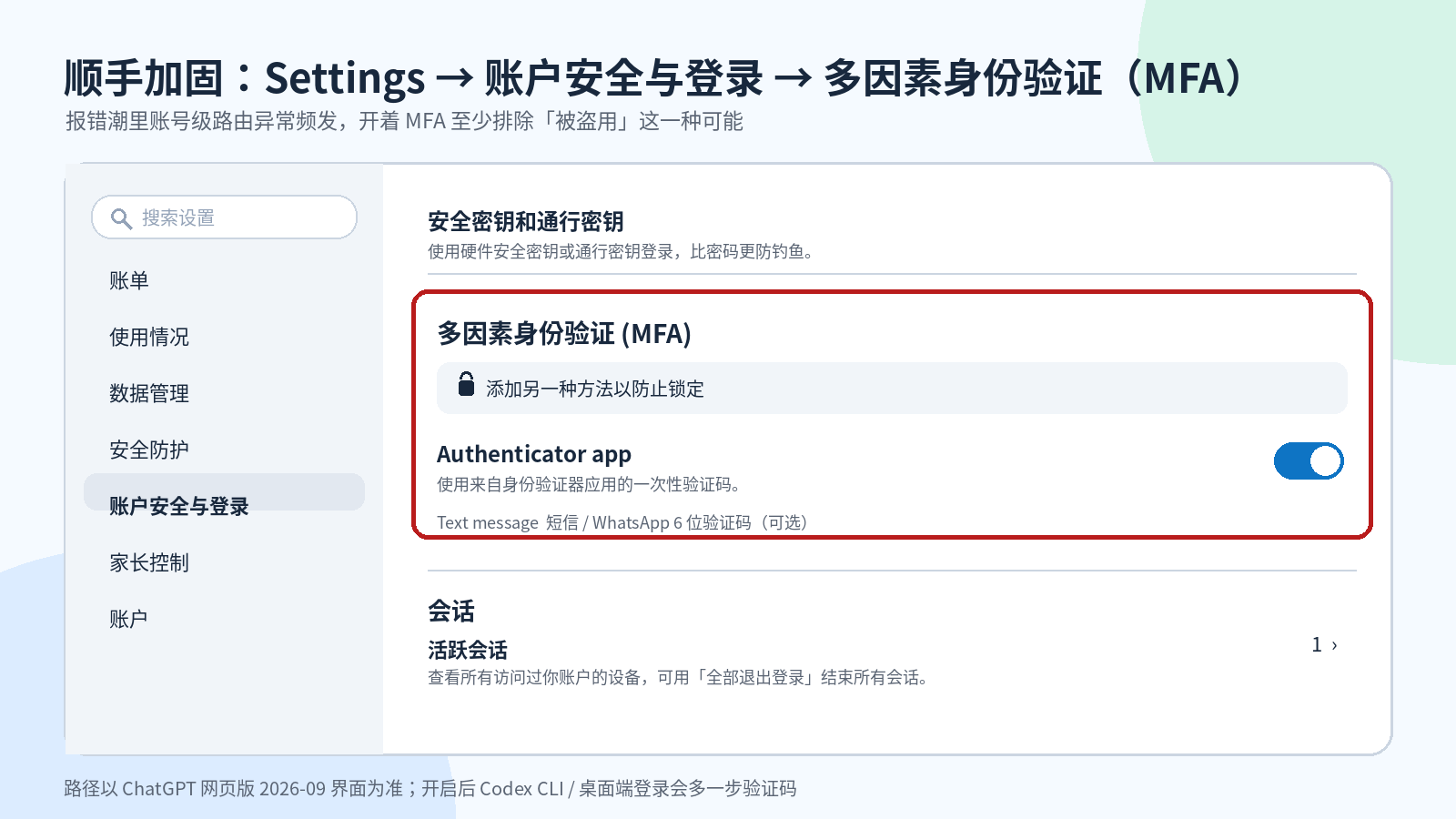 ChatGPT 账户安全与登录设置：开启多因素身份验证 MFA